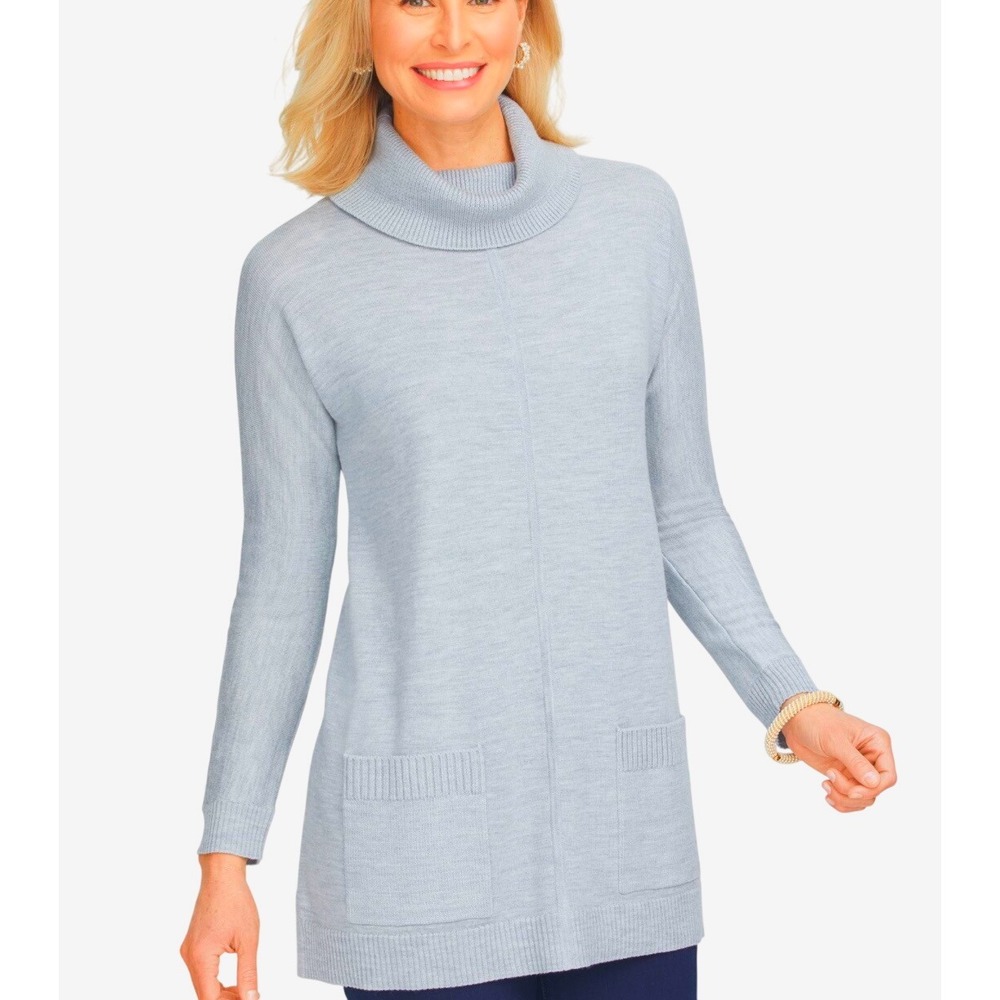 Talbots Merino Wool Tunic Sweater Gray Pockets Womens S Quiet Luxury Lagenlook - Picture 1 of 10